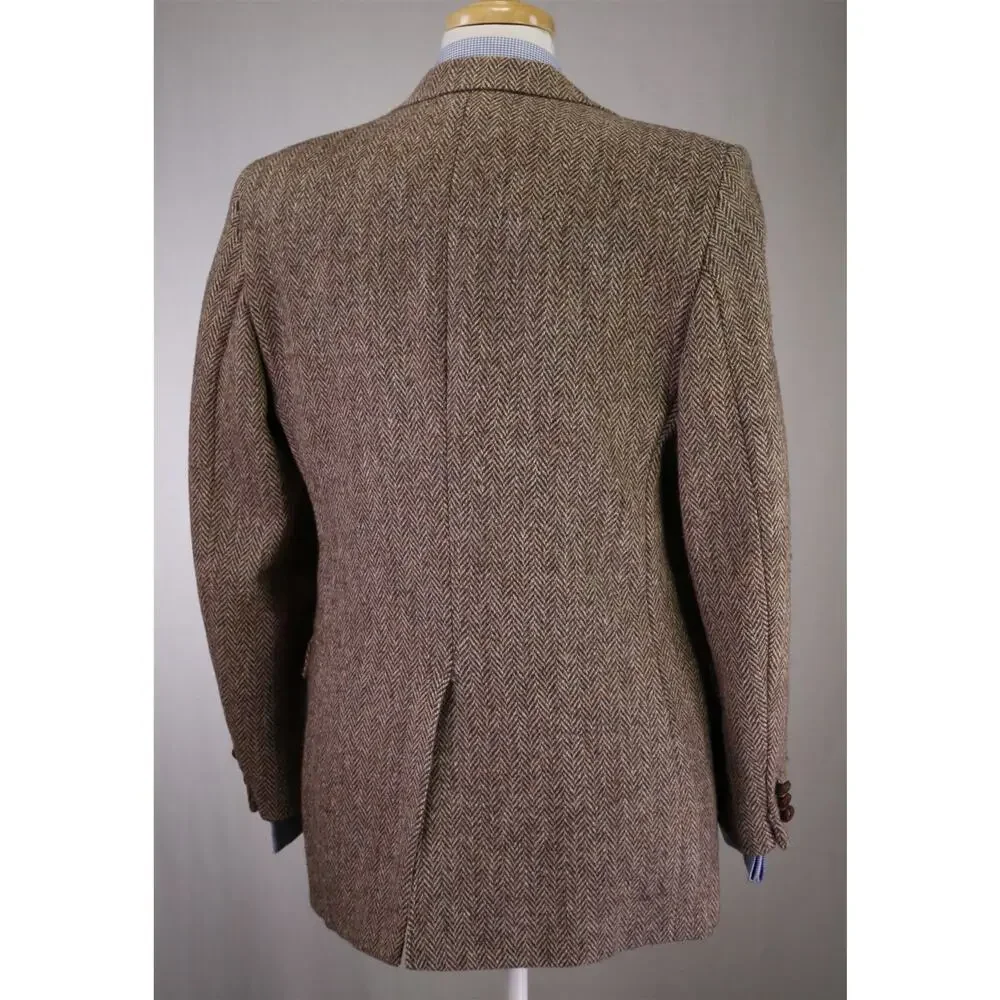 Harris Tweed Brown Herringbone Tweed 2-Btn Wool Blazer Jacket 38R
